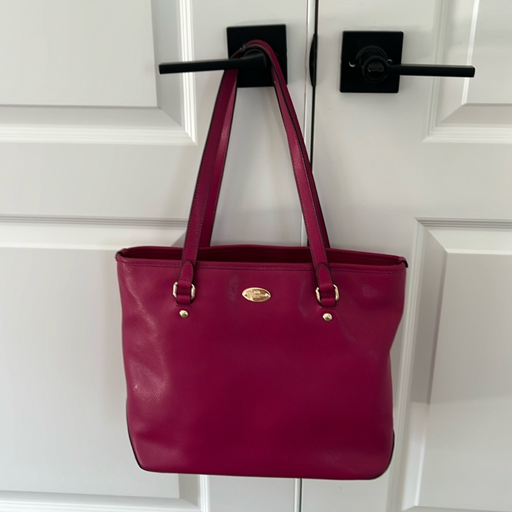Adorable, bright pink Coach leather tot purse